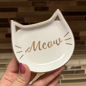 Gold-Trimmed Cat Meow Ceramic Trinket Dish NWT